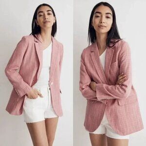 Madewell Plaid Larson Blazer Jacket Size XXS Linen Cafe Pink Career Work Office
